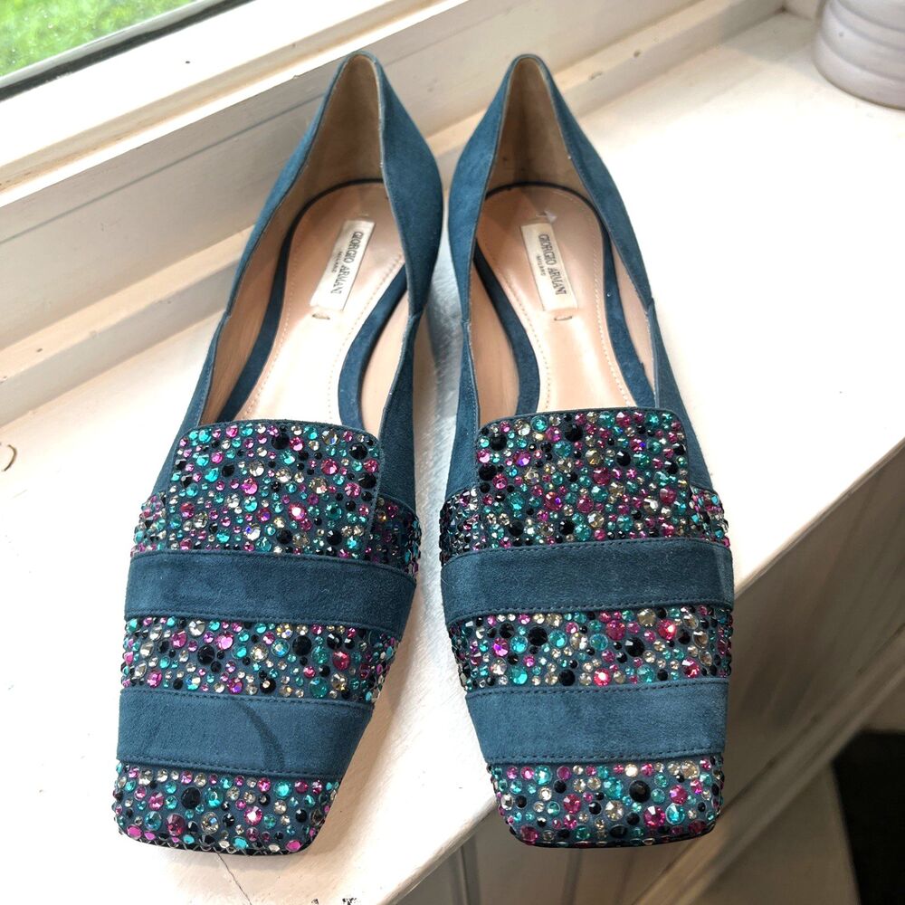 Giorgio Armani Suede Beaded Flats Loafers 38/37.5 Slipon READ DESCRIPTION